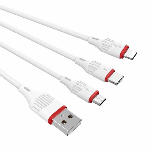 Foto - Borofone multifunkční kabel 3v1 (USB-C, micro USB, lightning) 1 m 5V/2.4A